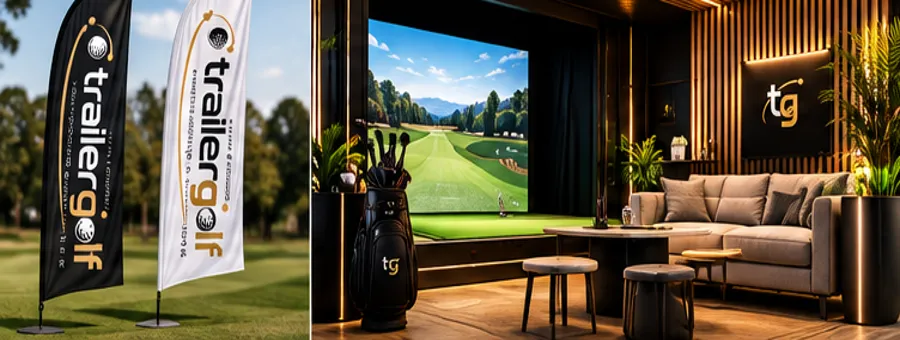 Sfeerimpressie van de trailergolf ONE trailer en de zwart-gouden huisstijl